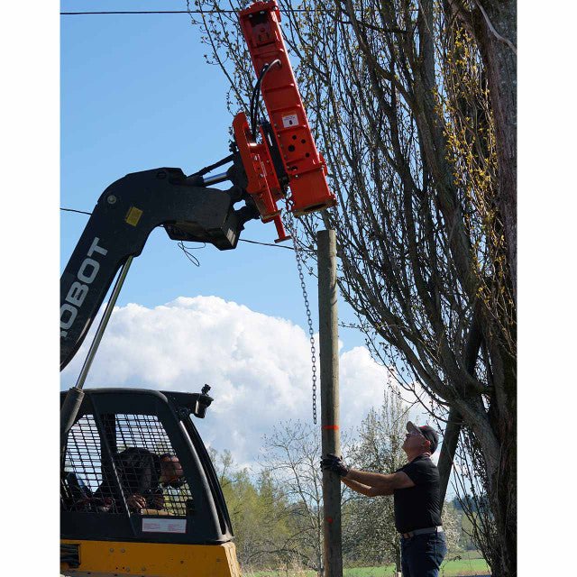 Eterra Skid Steer PDX - 1000 Extreme Post Driver with Tilt Base + Grapple - w/Post Guide Housing - Landboss