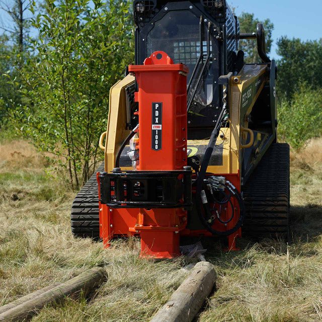 Eterra Skid Steer PDX - 1000 Extreme Post Driver with Tilt Base + Grapple - w/Post Guide Housing - Landboss