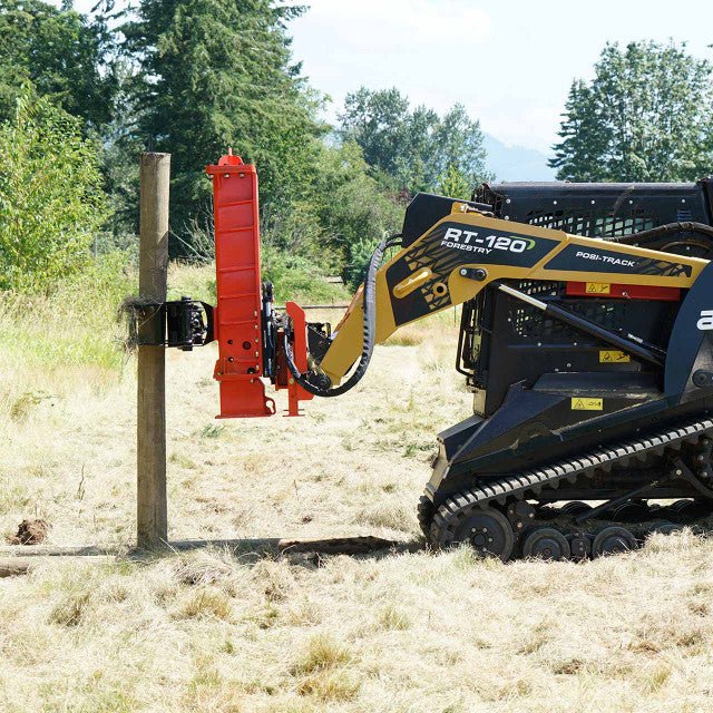 Eterra Skid Steer PDX - 1000 Extreme Post Driver with Tilt Base + Grapple - w/Post Guide Housing - Landboss