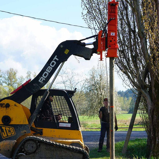 Eterra Skid Steer PDX - 1000 Extreme Post Driver with Tilt Base + Grapple - w/Post Guide Housing - Landboss