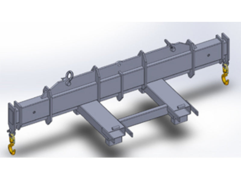 Telehandler lift spreader beam with top hooks