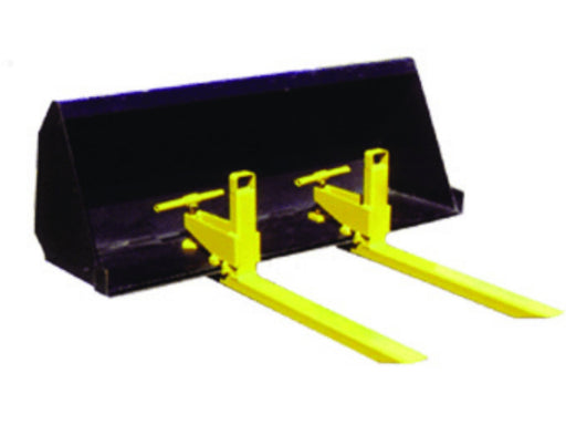 Haugen clamp-on pallet forks on loader bucket.