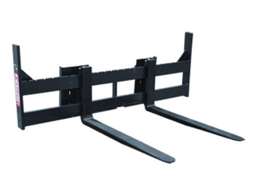 Haugen Quick Attach Pallet Forks for skid steers and wheel loaders with heavy-duty adjustable tines and reinforced fork frame.