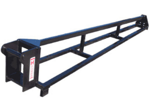 Haugen Quick Attach Truss Jib for telehandlers – heavy-duty steel truss-lifting boom with swivel hook.