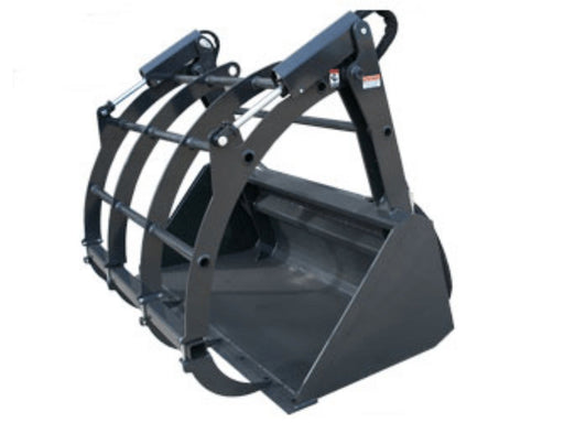 Haugen Round Bale Grapple for skid steers with heavy-duty grapple arms and deep bucket