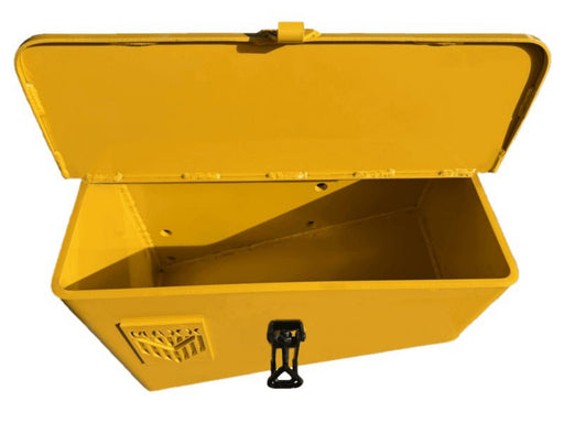 Skid steer tool storage box attachment