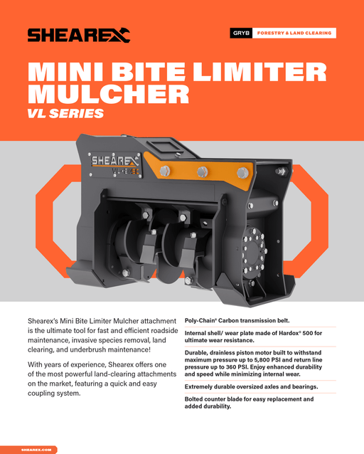 Shearex Skid Steer Mini Bite Limiter Mulcher with Mounting Bracket - Landboss