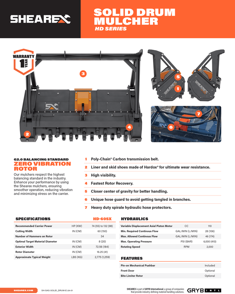 Shearex Skid Steer Solid Drum Mulcher - Landboss