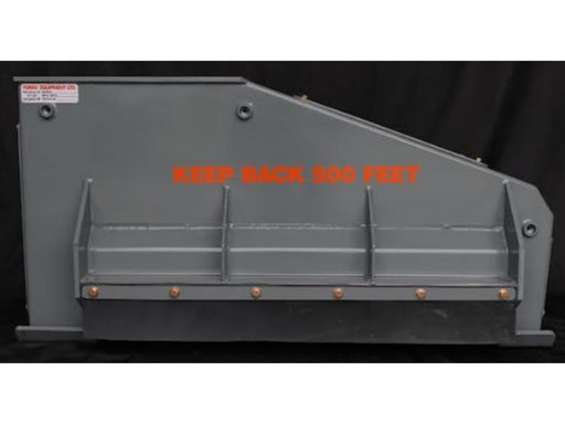 Forax XD42 mulcher rear view showing cutter drum, housing, and protective steel frame.